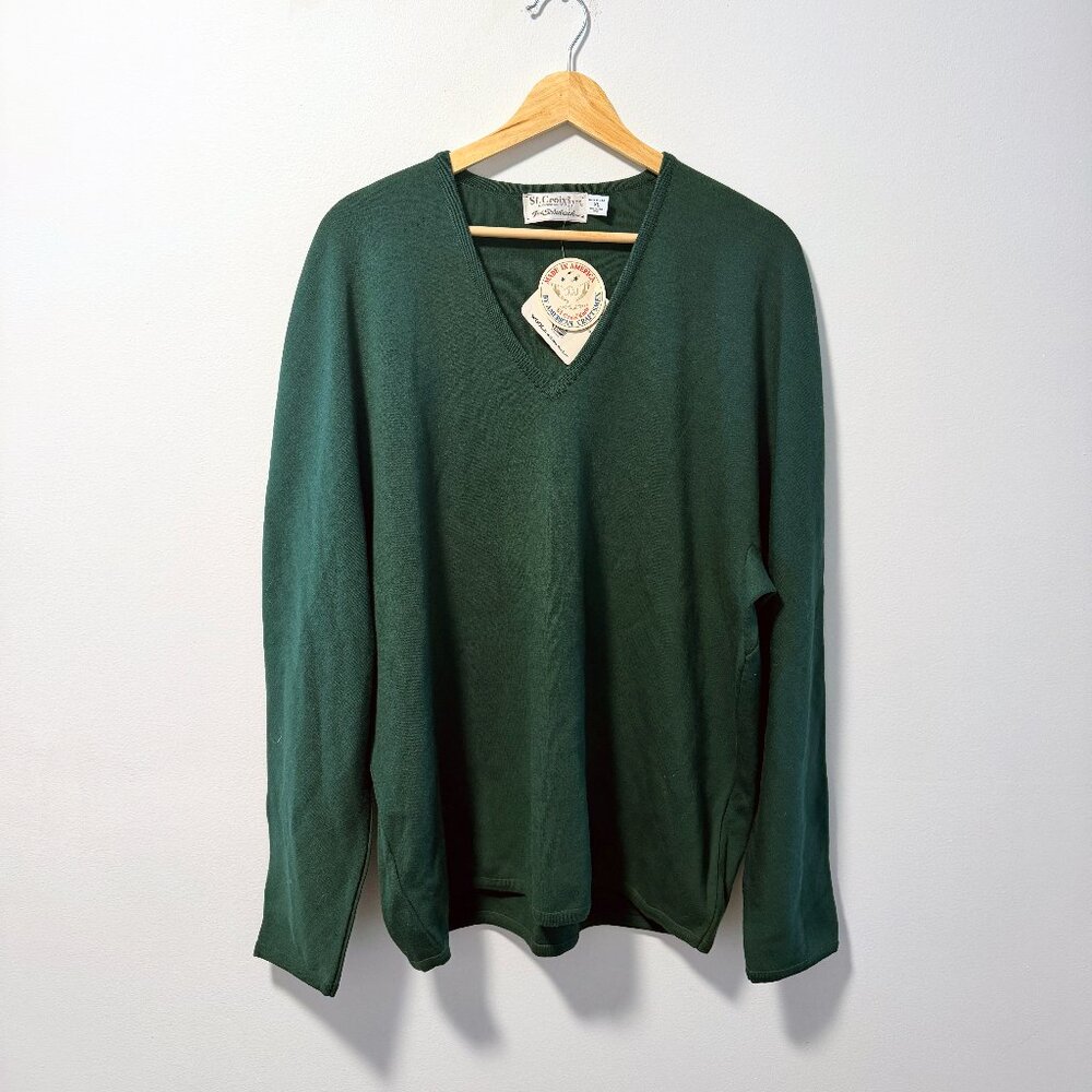 St. Croix 100% Wool V-Neck Sweater Green XL - Slim Fit - New with Tags
